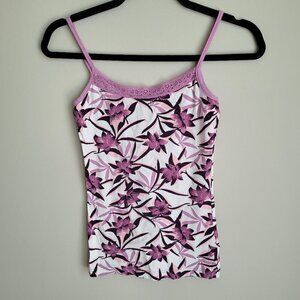 NWOT Cotton Stretch Pink Floral Lace Neckline Spaghetti Tank Sleepwear Top